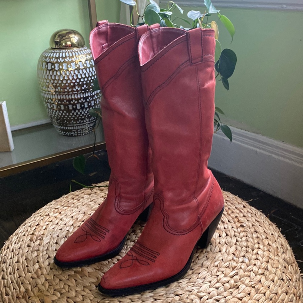 Orange reddish cowboy boots